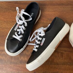 Superga Black Leather Sneakers